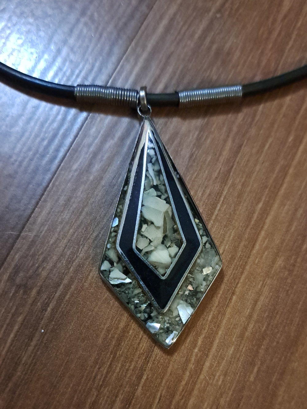 Modern Black and Silver Geometric Resin Pendant Necklace